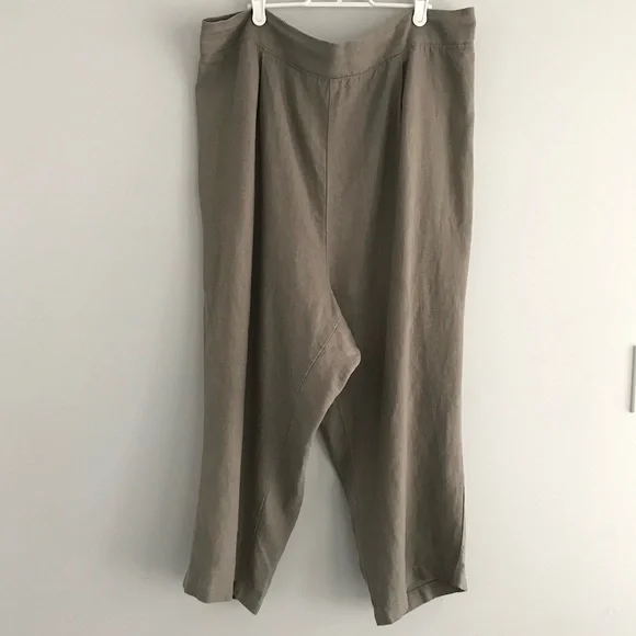 Linen Green and Brown Wide Leg Pants - Picture 2 of 16